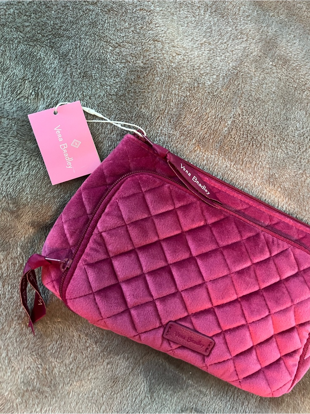 Vera Bradley Quilted Velvet Cosmetic Pouch - Raspberry